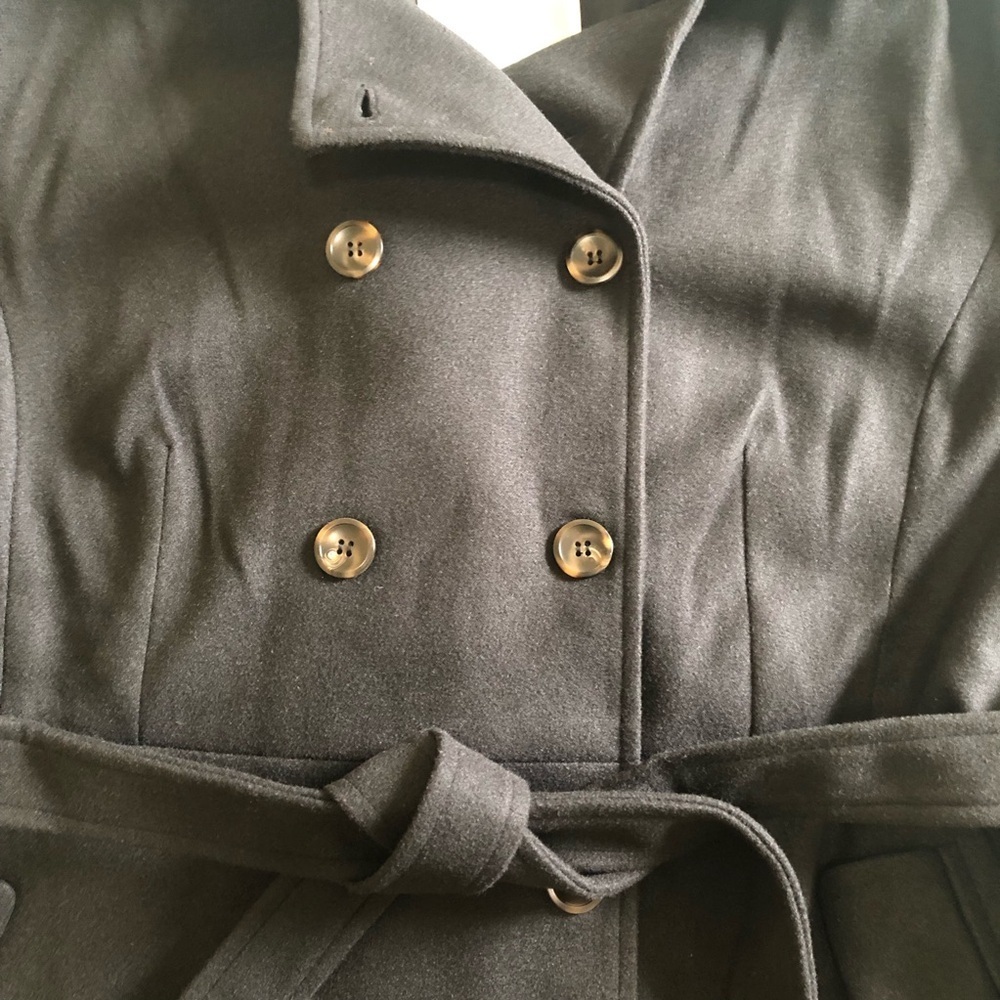 Hanna Nikole Women’s Wool Dress Coat 24W Black Pea Coat Double Breast Belted NWT - Picture 8 of 10
